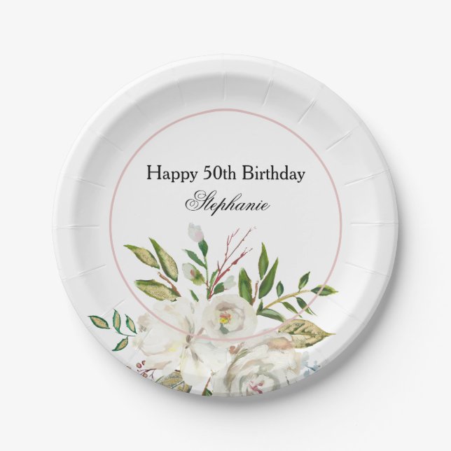 Assiettes En Carton 50e Anniversaire Plate de papier floral (Devant)