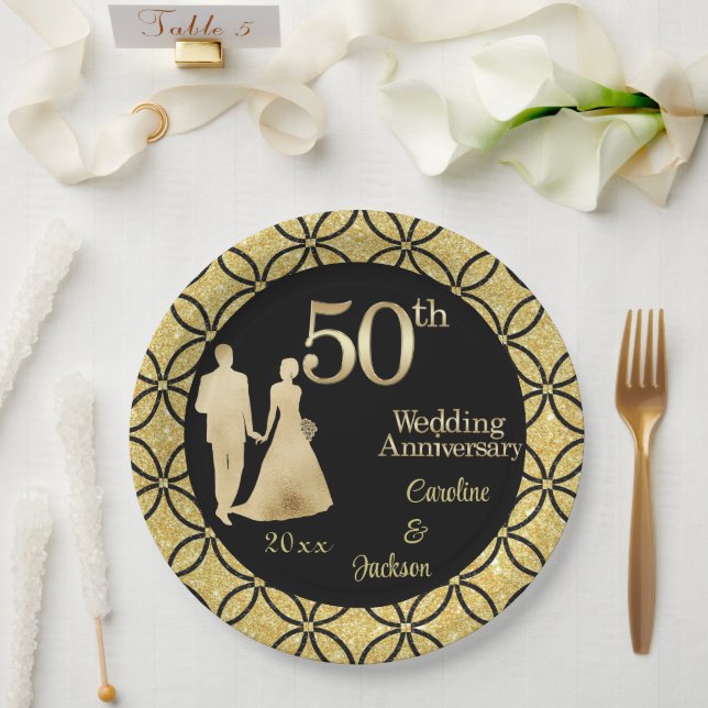 Assiettes En Carton 50e Couple d'or Parties scintillant Mariage Annive (Mariage)