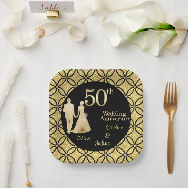 Assiettes En Carton 50e Couple d'or Parties scintillant Mariage Annive (Mariage)