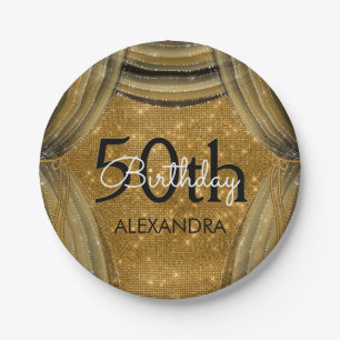Assiettes En Carton 50e fête d'anniversaire Black and Gold Sparkle