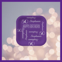 50e fête d'anniversaire répétée Nom Carré pourpre