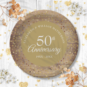 Assiettes En Carton 50ème anniversaire de Mariage d'or Confetti rustiq