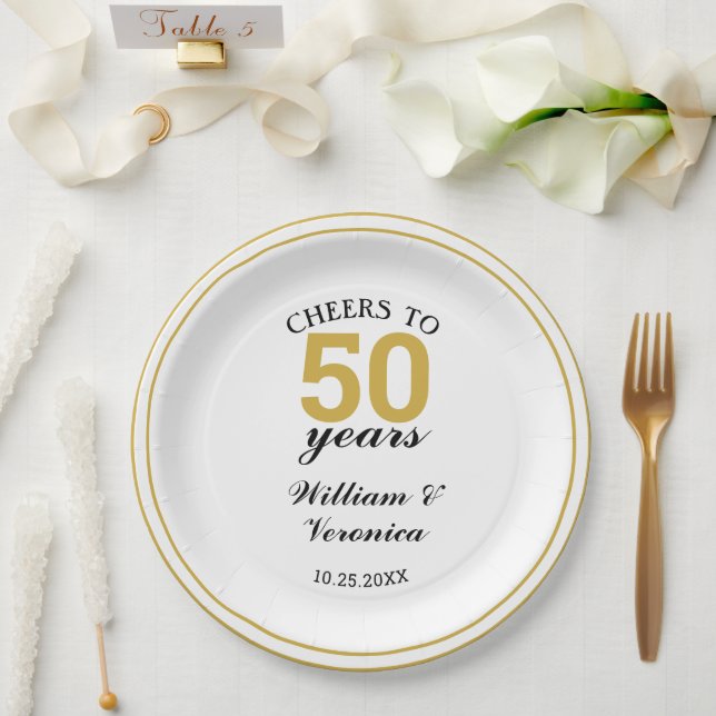 Assiettes En Carton 50ème anniversaire de Mariage d'or encourage à 50  (Mariage)