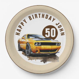 Assiettes En Carton 50ème anniversaire heureux classique voiture de mu