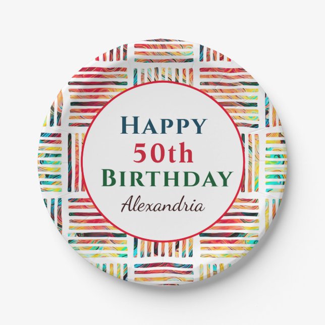 Assiettes En Carton 50ème Cinquante Joyeux Motif d'anniversaire (Devant)