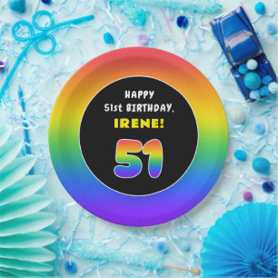 Assiettes En Carton 51e anniversaire : Arc-en-ciel coloré # 51, Nom pe
