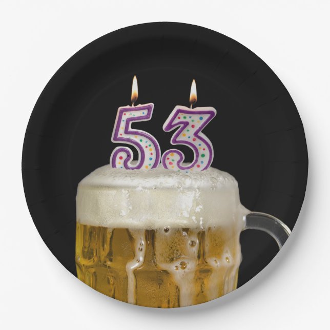 Assiettes En Carton 53e Anniversaire Bière sur noir (Devant)