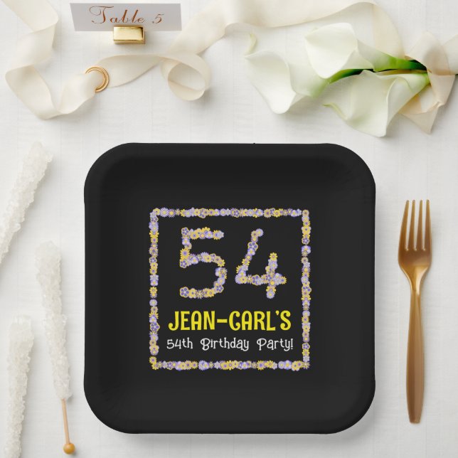 Assiettes En Carton 54e anniversaire : Floral Flowers Numéro, Nom pers (Mariage)
