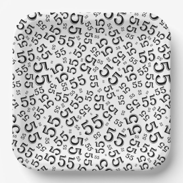 Assiettes En Carton  55’th Black/White  Random Number Pattern  (Recto)
