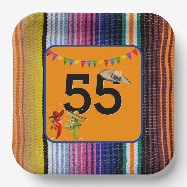 Assiettes En Carton 55e anniversaire fête Design mexicain (Recto)