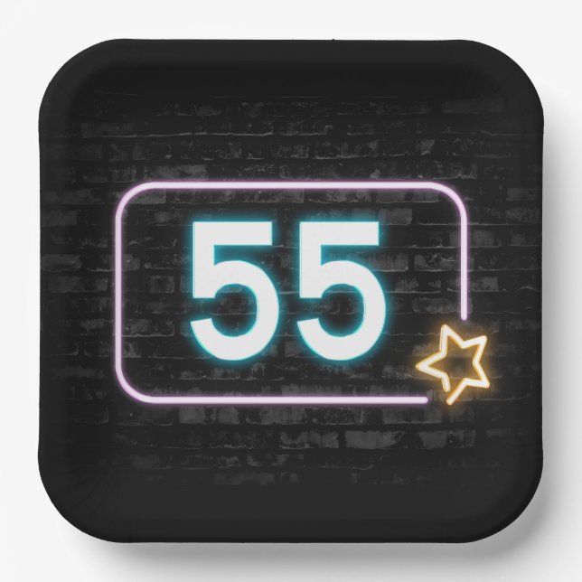Assiettes En Carton 55e anniversaire Neon Connexion en brique (Recto)