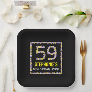 Assiettes En Carton 59e anniversaire : Floral Flowers Numéro, Nom pers