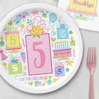 Assiettes En Carton 5e anniversaire whimsical Cake Cupcake présent