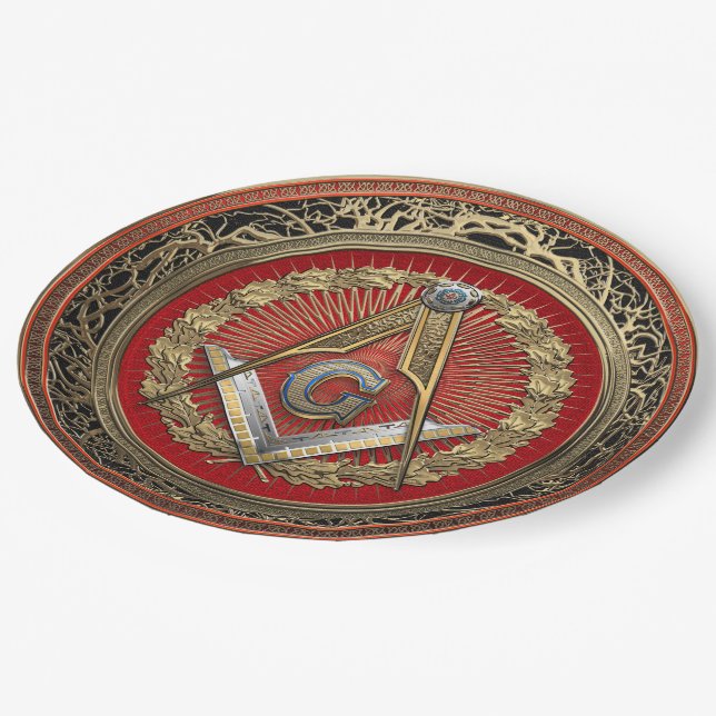 Assiettes En Carton [600] Master Mason - Carré Or & Compass (Angle)
