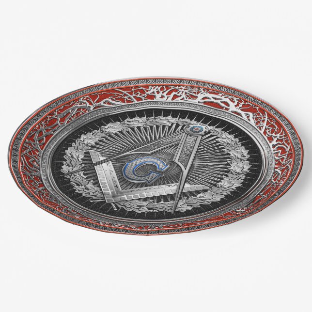 Assiettes En Carton [600] Master Mason - Silver Square & Compass (Angle)
