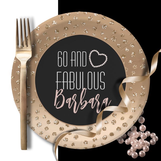 Assiettes En Carton 60 et Fabulous Feminine Stylish Gold Black Blush (Créateur téléchargé)