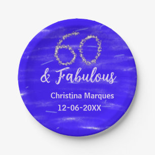 Assiettes En Carton 60 & fabuleux anniversaire bleu argent ajouter nom