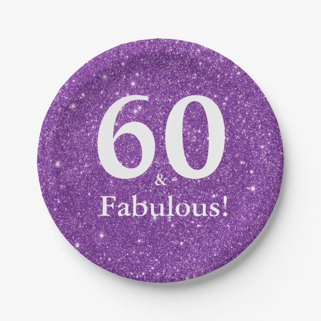 Assiettes En Carton 60 & Fabuleux ! Parties scintillant pourpre Soixan (Devant)