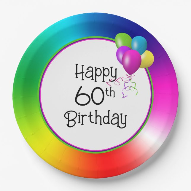 Assiettes En Carton 60e anniversaire arc-en-ciel (Devant)