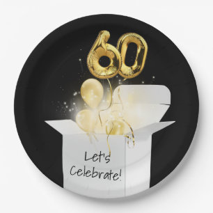Assiettes En Carton 60e anniversaire Ballons d'or en boîte blanche