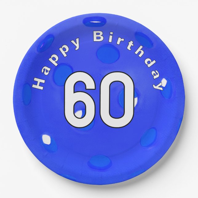 Assiettes En Carton 60e anniversaire Blue Pickleball (Devant)