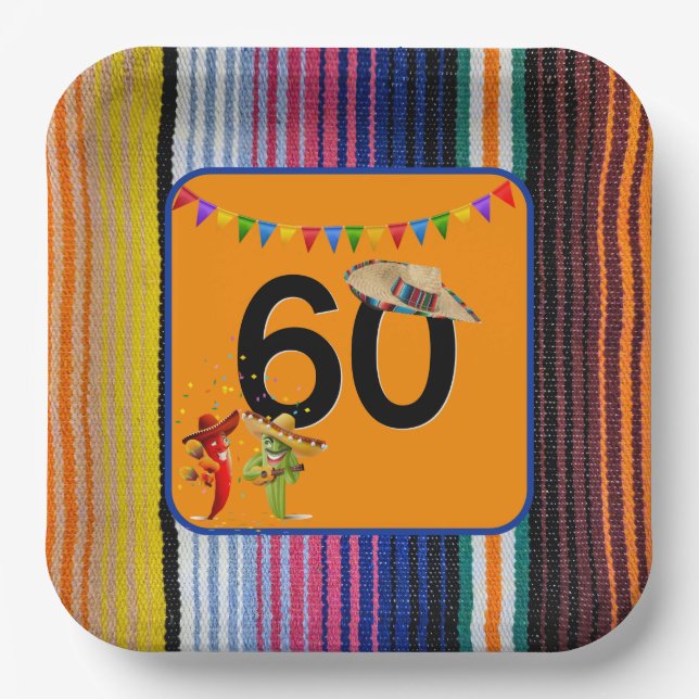 Assiettes En Carton 60e anniversaire Conception mexicaine (Recto)