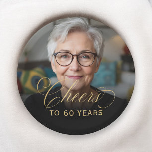 Assiettes En Carton 60e anniversaire de fête Photo Gold Script Cheers