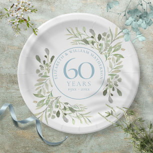 Assiettes En Carton 60e anniversaire de Mariage diamant verdure