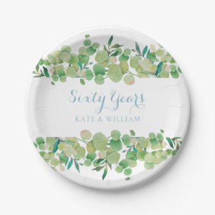 Assiettes En Carton 60e Anniversaire de Mariage Eucalyptus Verdure