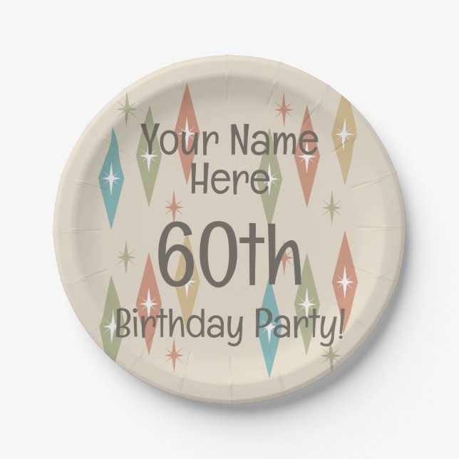 Assiettes En Carton 60e anniversaire du Moyen-siècle rétro (Devant)