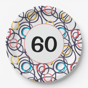Assiettes En Carton 60e anniversaire fête Doodles funky