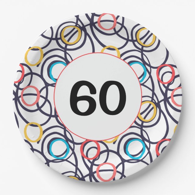 Assiettes En Carton 60e anniversaire fête Doodles funky (Devant)