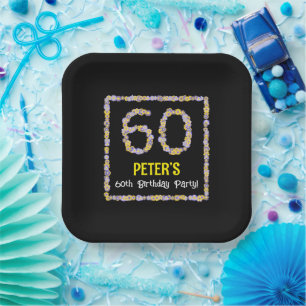 Assiettes En Carton 60e anniversaire : Floral Flowers Numéro, Nom pers