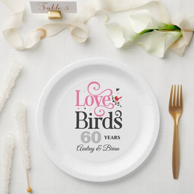 Assiettes En Carton 60e anniversaire Inséparables personnalisés (Mariage)