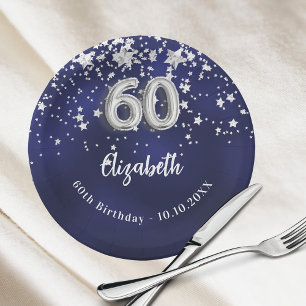 Assiettes En Carton 60e anniversaire marine bleu argent étoiles
