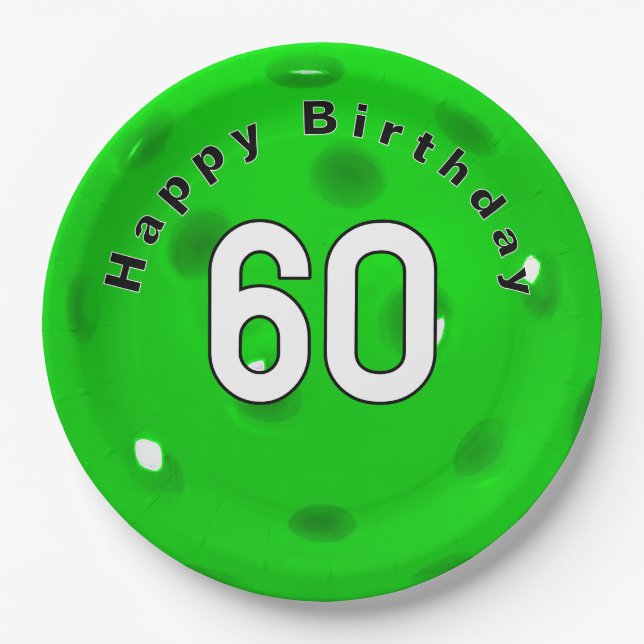 Assiettes En Carton 60e anniversaire Neon Green Pickleball (Devant)