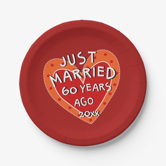 Assiettes En Carton 60e anniversaire ou toute année amusante Red Heart (Devant)