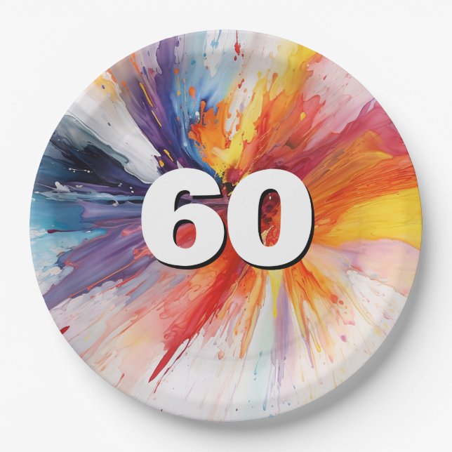 Assiettes En Carton 60e anniversaire Paint Blast (Devant)