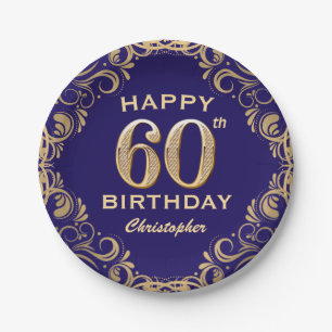 Assiettes En Carton 60e anniversaire Parties scintillant marine bleu e