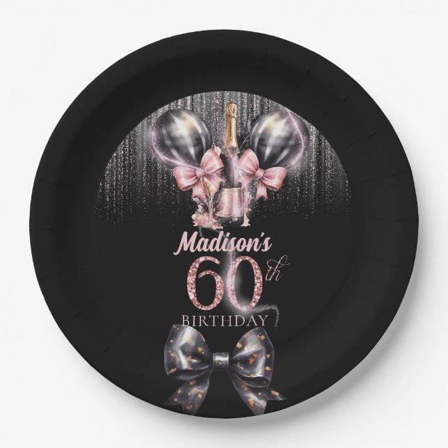 Assiettes En Carton 60e anniversaire personnalisé Champagne de luxe (Devant)