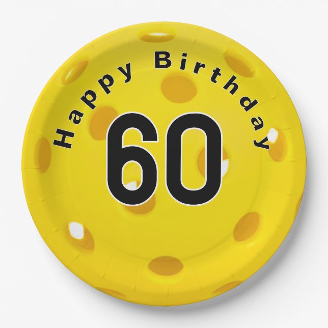 Assiettes En Carton 60e anniversaire Pickleball Jaune (Devant)