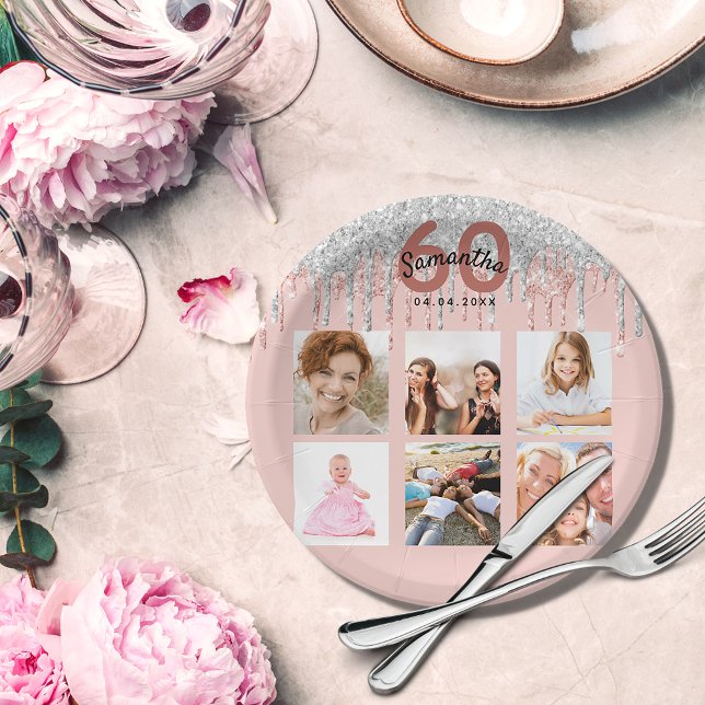 Assiettes En Carton 60e anniversaire rose or parties scintillant bkush (Créateur téléchargé)
