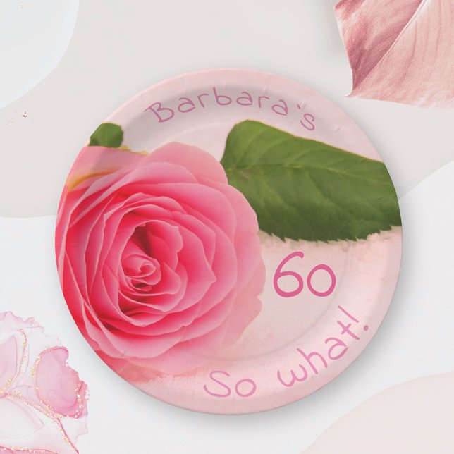 Assiettes En Carton 60e anniversaire Rose rose Nom personnalisé Motiva (Créateur téléchargé)