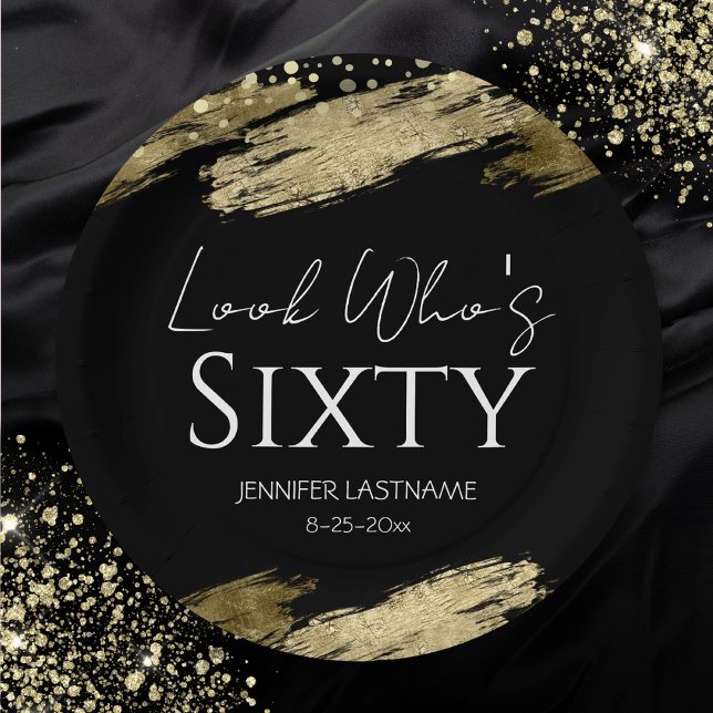 Assiettes En Carton 60e Anniversaire Soirée Gold Black Look Qui est (Créateur téléchargé)