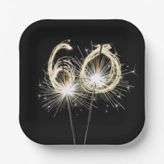 Assiettes En Carton 60e anniversaire Sparklers de fête sur noir