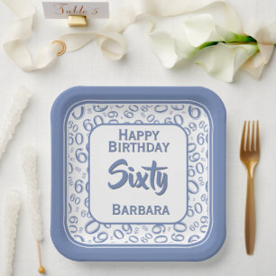 Assiettes En Carton 60e Motif de numéro aléatoire bleu/blanc
