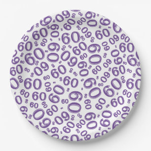 Assiettes En Carton 60e Motif de numéro aléatoire violet/blanc
