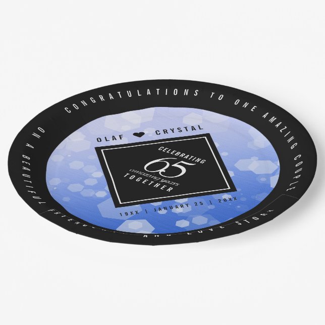 Assiettes En Carton 65e anniversaire de l'élégant Mariage Blue Sapphir (Angle)