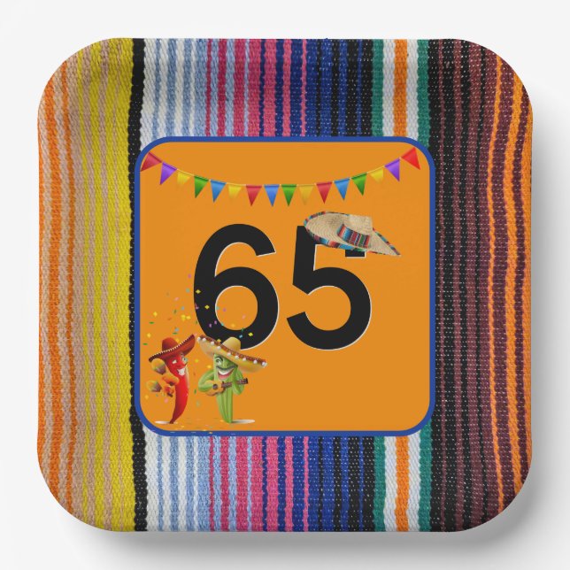 Assiettes En Carton 65e anniversaire fête Design mexicain (Recto)