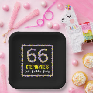 Assiettes En Carton 66e anniversaire : fleurs florales numérotées, nom